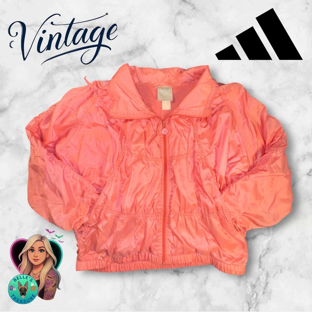 Adidas Track Jacket Women's Large Coral Pink Windbreaker Full Zip Vintage 80s